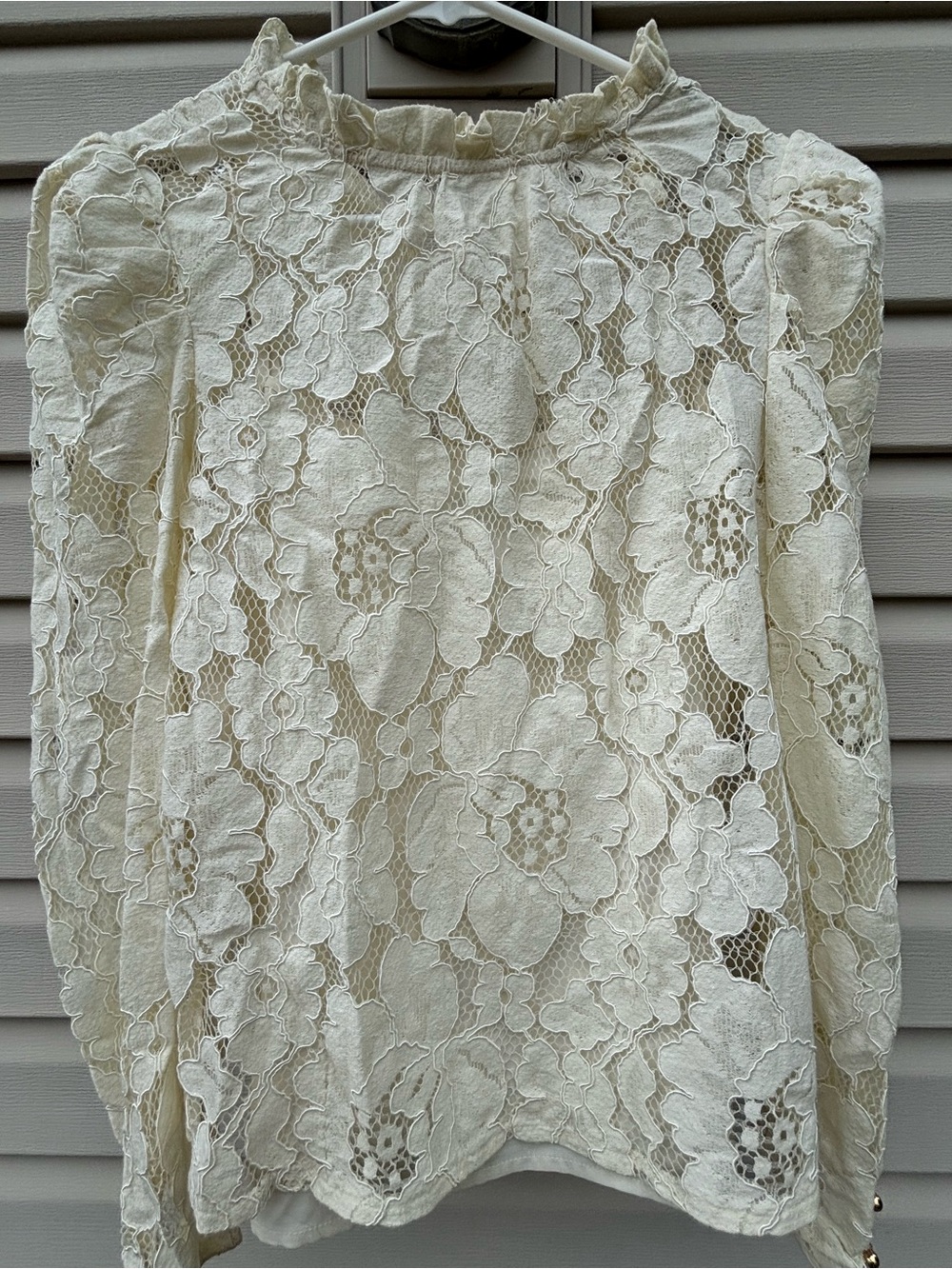 Anthropologie Cream Floral Lace Long-Sleeve Blouse Ivory XS